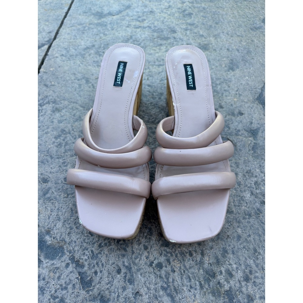 Nine West Padded Strap Cork Platform Sandals Mauve Pink Square Toe Mules